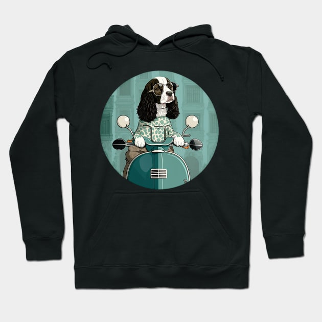 Super Cool Springer Spaniel on a Scooter 2 Hoodie by Bee's Pickled Art